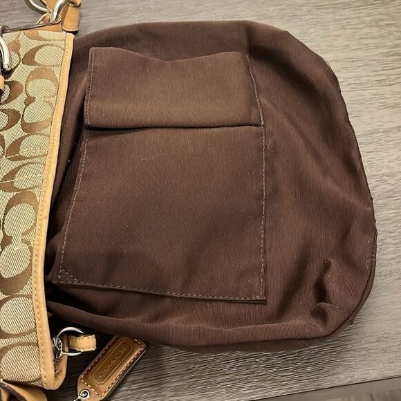 COACH 3574 Sufflette Cloth + Leather Shoulder Bag Crossbody Tan Jacquard - Picture 9 of 16